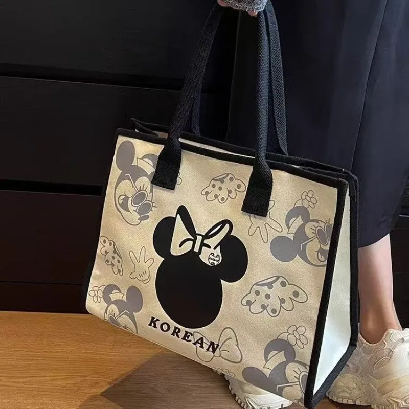 

Новая холщовая сумка-тоут Disney Minnie Mouse 2026 года, большая вместительная сумка через плечо для женщин, модная мультяшная сумка с ручками