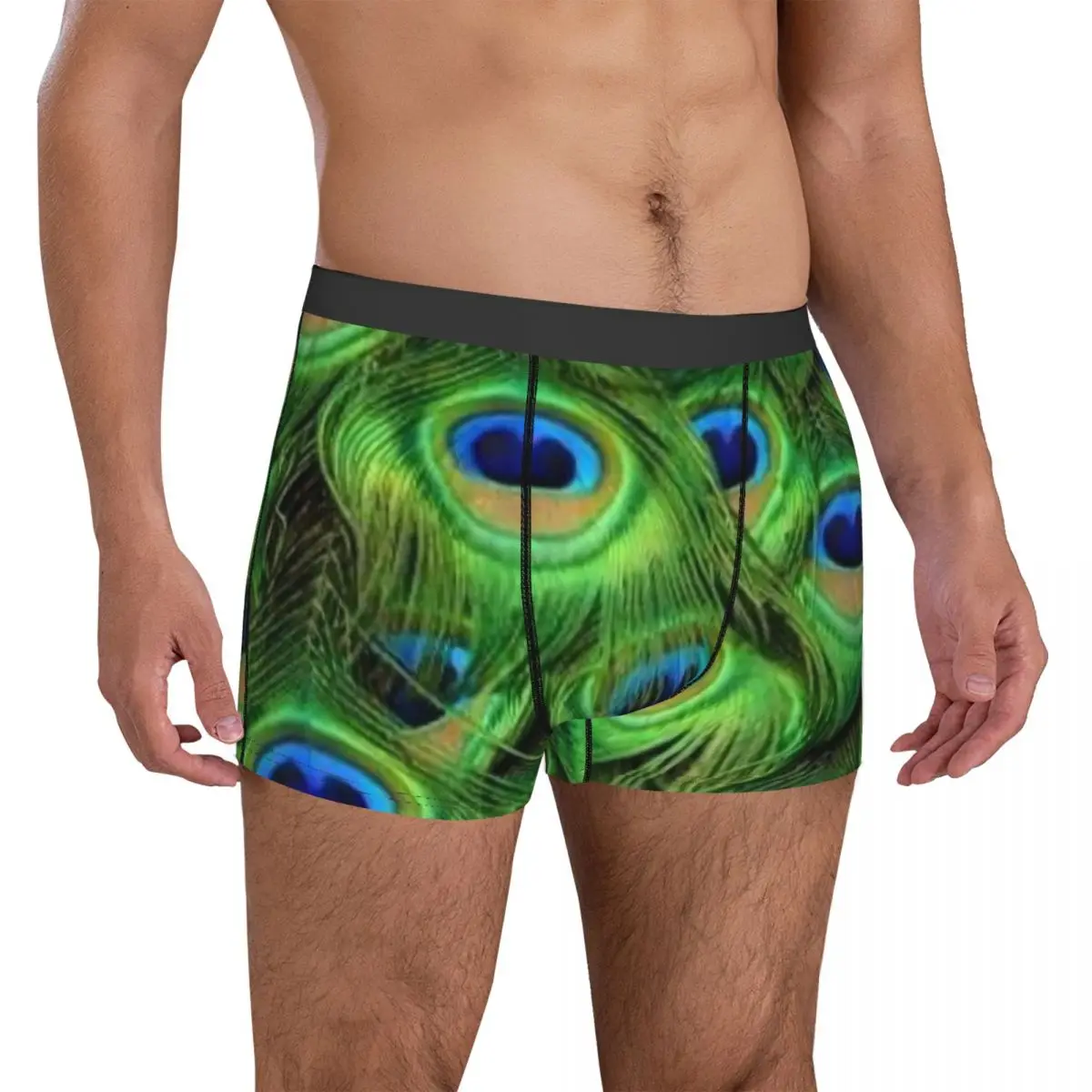 Peacock Feathers Underwear Animal Print Men Shorts Briefs Stretch Trunk Trenky Customs Large Size Panties