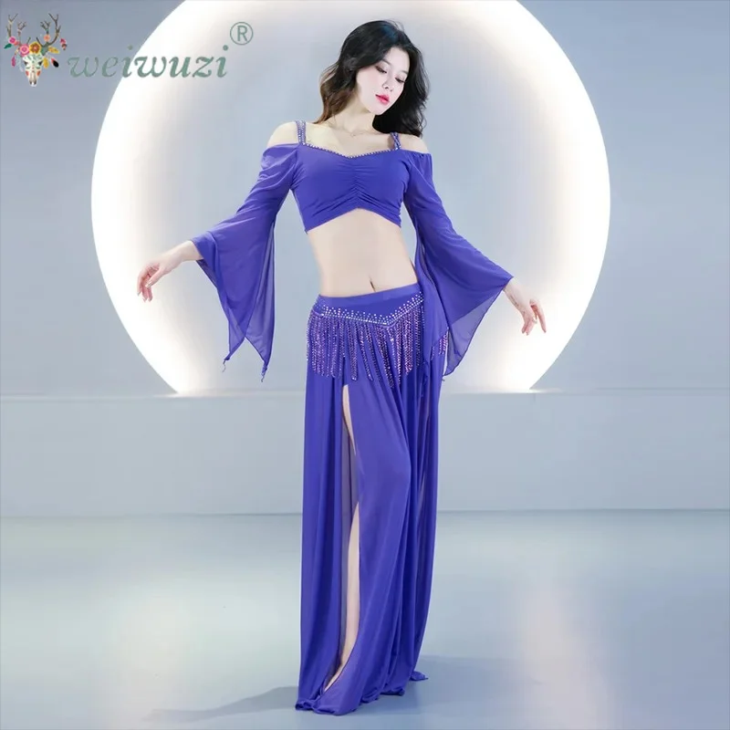 Belly Dance Performance Clothings 2 Pcs Set Top and Skirt for Adult Women Practice Clothes Outfit Stage Performance Costumes
