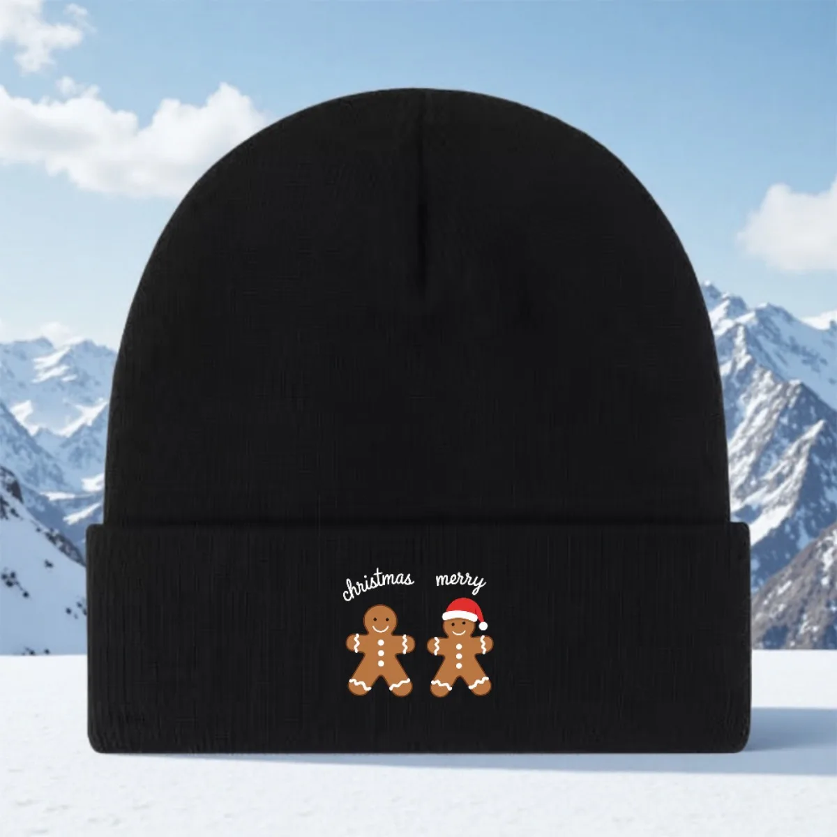 Christmas Gingerbread Men Beanie Hat Warm Winter Knit Beanie with Gingerbread Men 