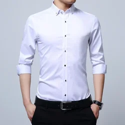 New Men's Long-sleeved Diamond Button-neck Business Solid Color Korean Version Slim-fit Professional Casual Short-sleeved Shirts