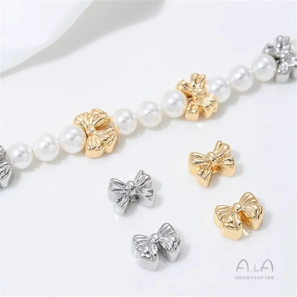

14K Copper Bag Real Gold Three-dimensional Bow Bead Diy Handmade String Pearl Jewelry Bracelet Necklace Accessories
