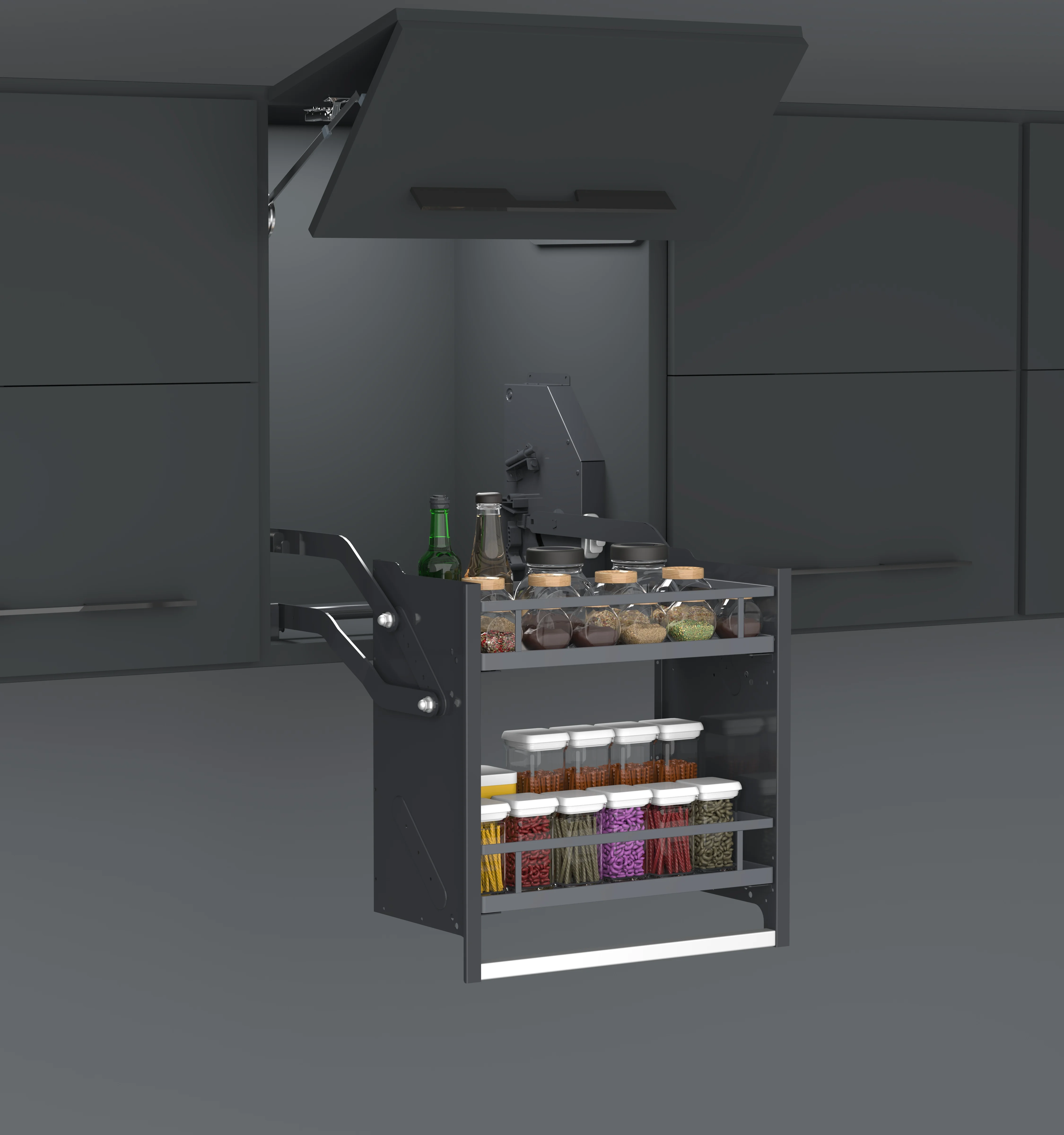 ตู้เก็บของแบบยกขึ้นได้ ดีไซน์หรูหราทันสมัย ผลิตตามสั่ง พร้อมชั้นวางกระจก สแตนเลส และโครเมียมแบบเรียบ