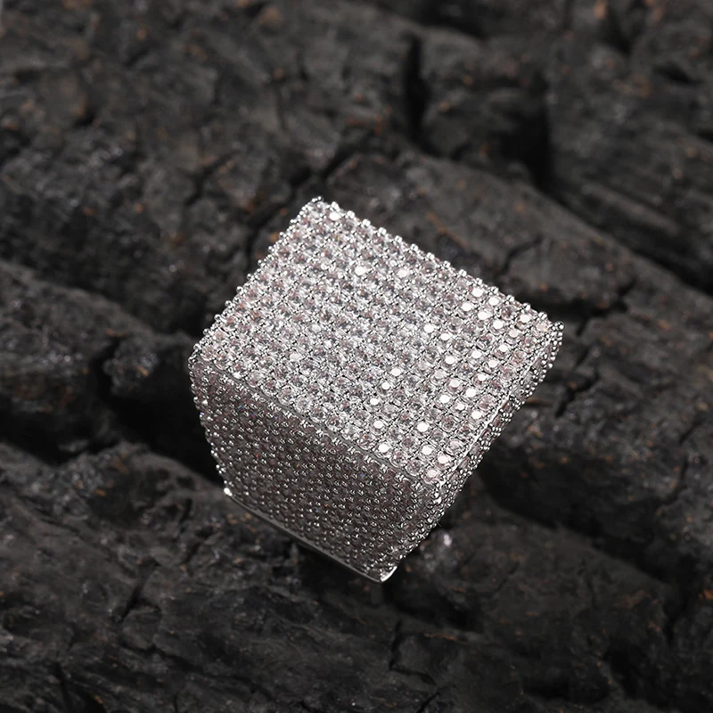 Hip Hop Micro Paved Cubic Zirconia Big Square Finger Ring for Men Bling Ice Out CZ Rings Male Rapper Jewelry Size 8-11