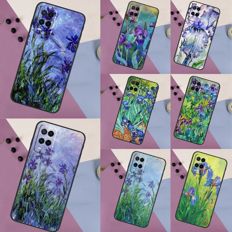 Vernice lilla Irises per OPPO A54 A74 A94 A96 A76 A16 A98 A78 A58 A15 A17 A77 A5 A9 A52 A72 A53S A54S A57S Case