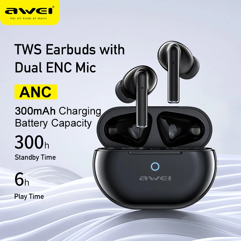 Awei S1 PRO ANC Earphones Bluetooth 5.3 Active Noise Cancellation Wireless Headphones ENC Headset in-Ear Handfree Earbuds