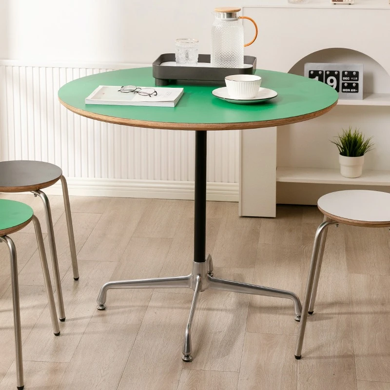 Stainless steel square table household small apartment medium-ancient green round dining table