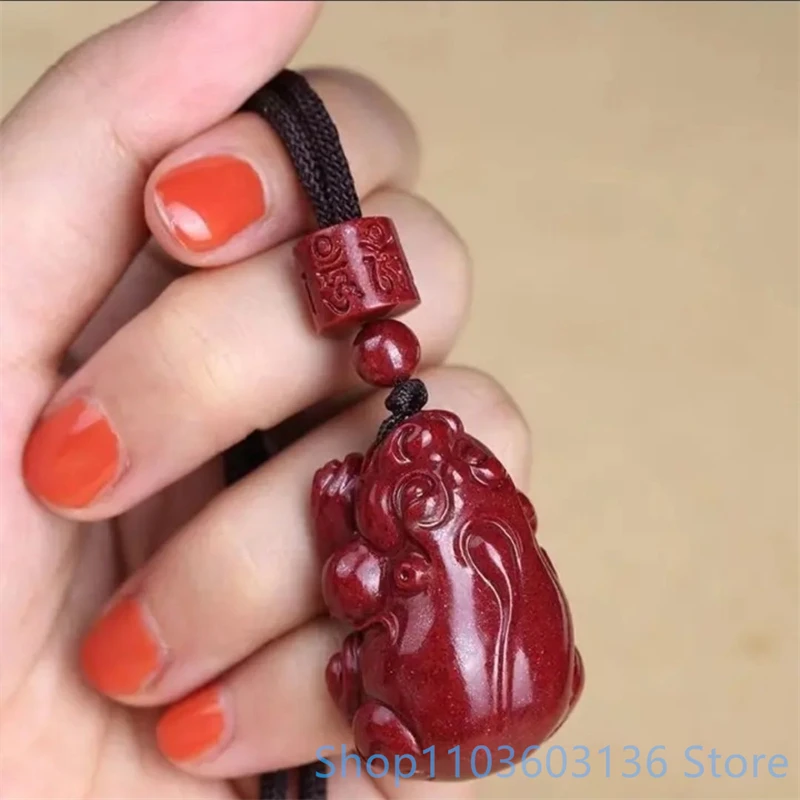 Natural Cinnabar Pendant High Content Purple Cinnabar Original Stone Crystal，ancient Eastern mythological creature Pixiu Pendant