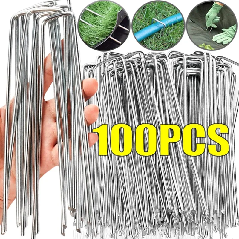 Grampos de Paisagismo U-Tape, Estacas de Jardim Reforçadas, Pinos para Gramado, Estacas para Cercas, Quintais, Tendas, Gramados, Estacas de Solo, Pinos de Fixação para Mangueiras de Irrigação
