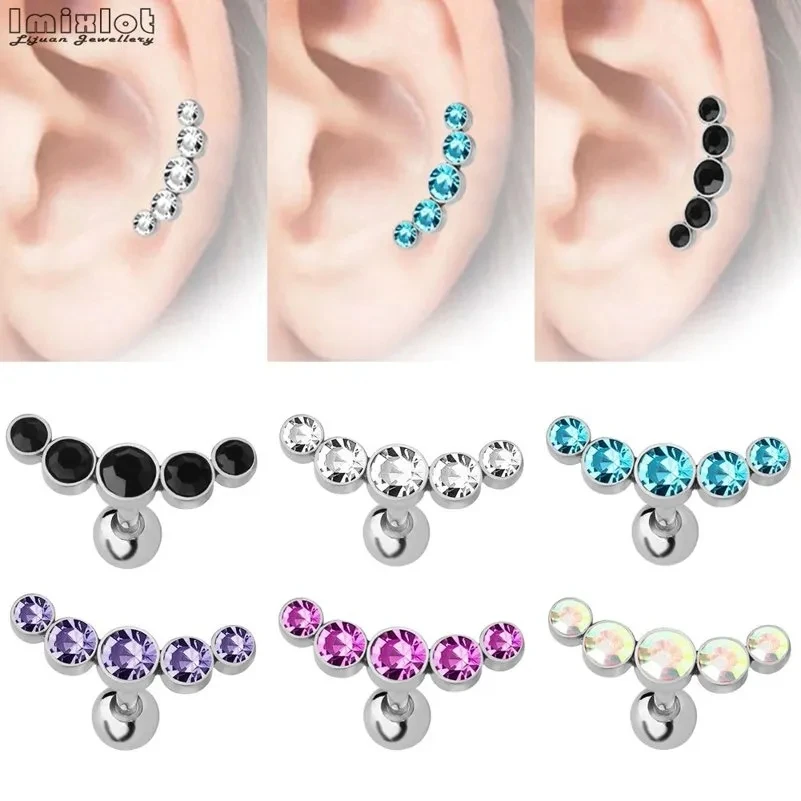 1pc CZ Crystal Cartilage Piercing Helix Earring Stainless Steel Tragus Barbell Stud Earrings Cluster Daith Jewelry For Women