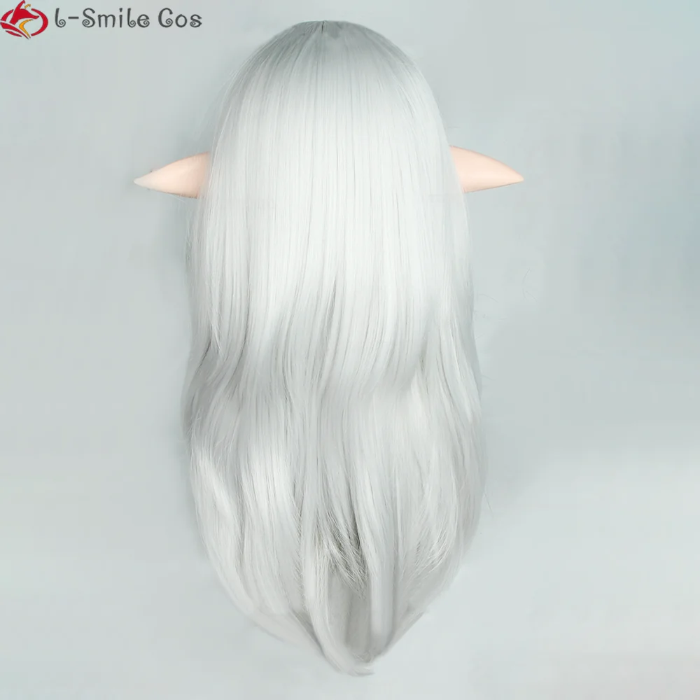 Peluca de Cosplay FF14 de 56cm de largo, Estinien Varlineau, peluca blanca plateada con oreja, pelo resistente al calor, Anime fffour.