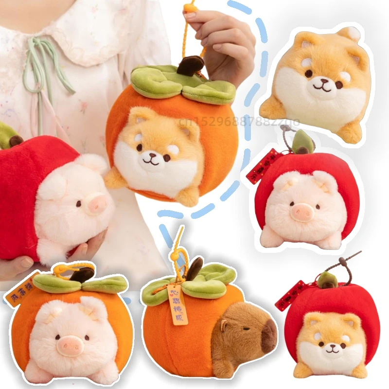 

Creative Animals Series Animals in Fruits Shiba Inu Pig Capybara Apple Persimmon Combination Dog Pillow Plush Toys Kids Gifts