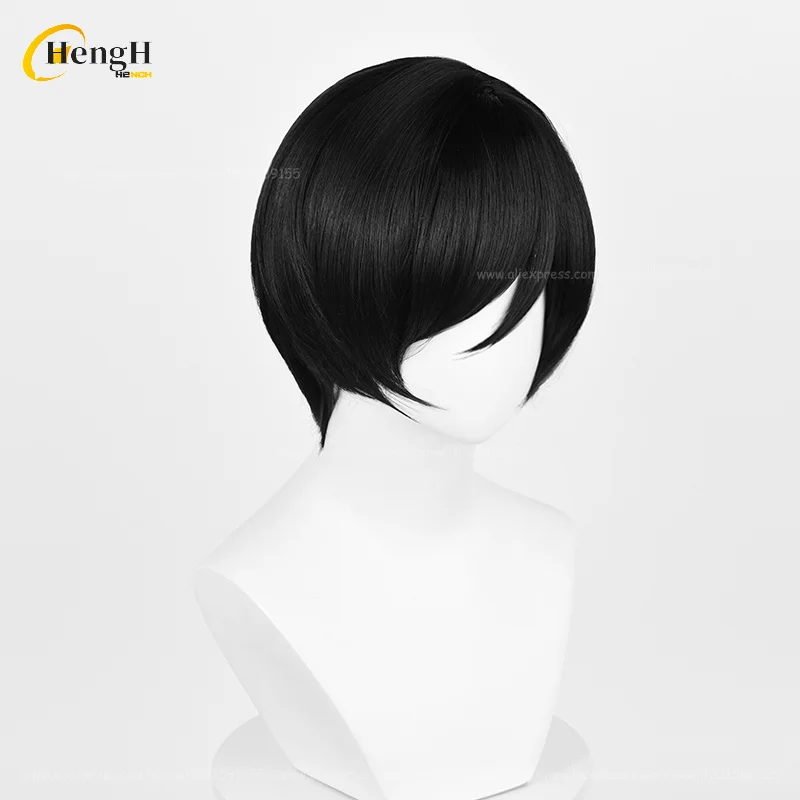 Ada Wong-Peruca Sintética Preta com Colar, Peruca Curta Anime, Cabelo Resistente ao Calor, Perucas de Festa, Boné, 30cm, Alta Qualidade