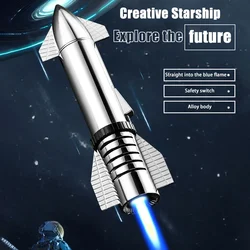 Rocket Style Metal Gas Lighter Starship Welding Gun Blue Jet Flame High Power Windproof Torch Kitchen Outdoor BBQ Accessories