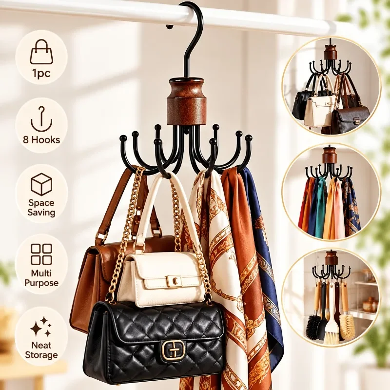 1 PCS 8-Hook Hanger, Bag Storage Rack, Space Saving Bra and Scarf Storage Rack, Household Multifunctional Hook, Standard Hanger