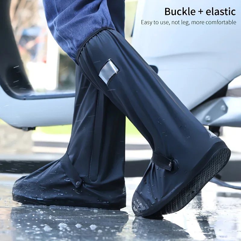 Rain Boot Shoe Cover Black Waterproof with Reflector High Top Clear Shoes Dust Covers for Motorcycle Bike Rain Cover Men Women