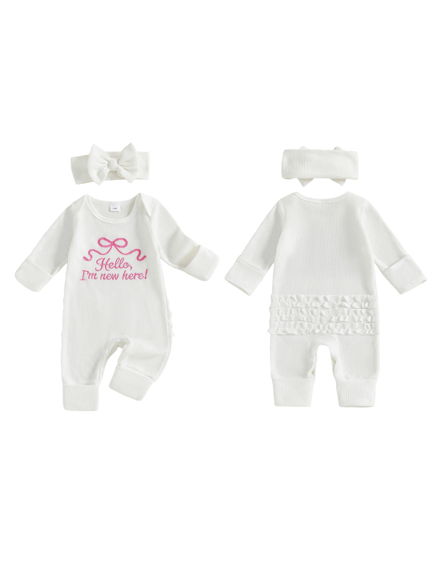 

Очаровательный осенний наряд для маленьких девочек, комбинезон с рюшами и рукавами с цветочным принтом и повязкой на голову с бантом, соответствующий комплект для осеннего сезона