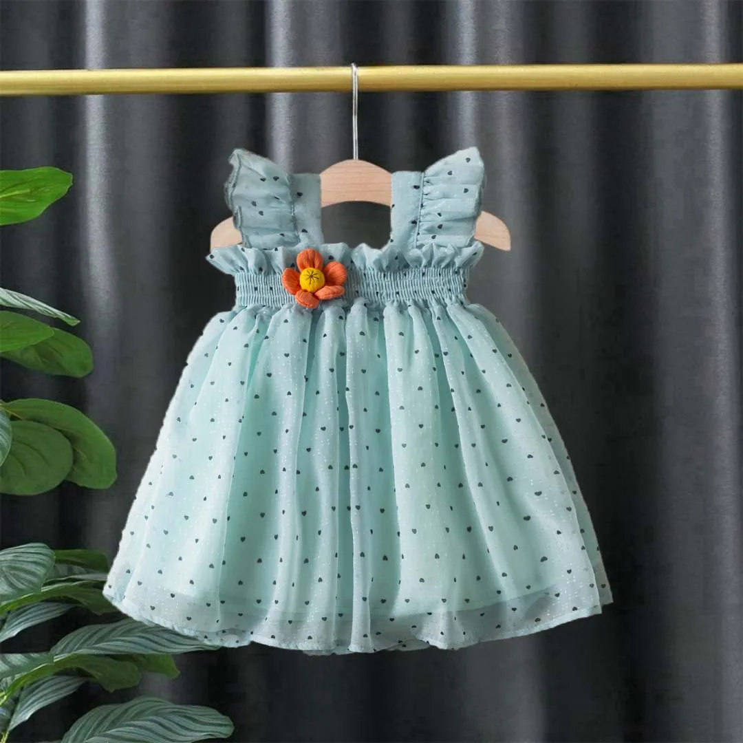 

Baby Girl Clothes Summer Floral And Heart Pattern Halter Mesh Puffy Baby Girl Dress Cute Casual Vacation Girl Kid's Dress