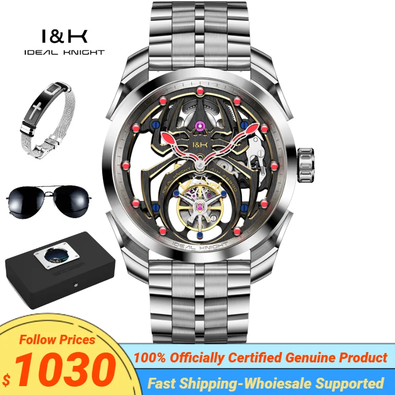 

Ideal Knight High-End Tourbillon Automatic Mechanical Watch for Man Luxury Brand Spider Design Black Stainless steel Wristwatch