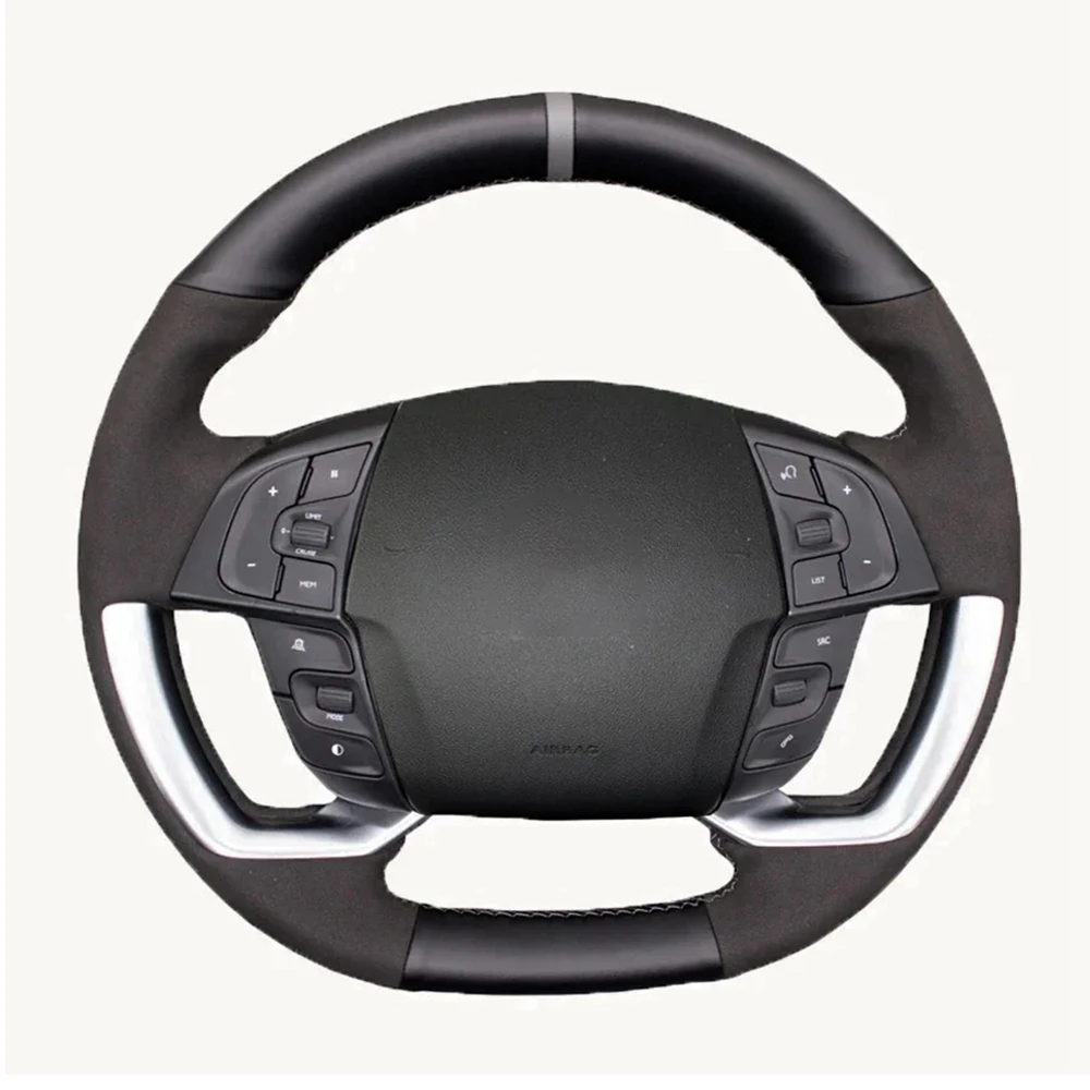 Customized Car Steering Wheel Cover Suede Genuine Leather For Citroen Grand C4 Picasso SpaceTourer 2013-2022 Car Accessories