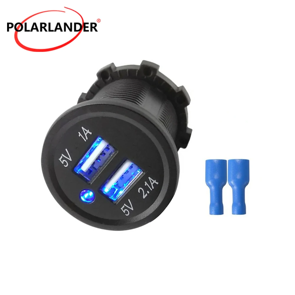 Auto Truck Adapter USB Socket 5V 2.1A Socket Dual USB Port LED Panel Charge Car Charger Power Mobile Phone for Boat Motorcycle