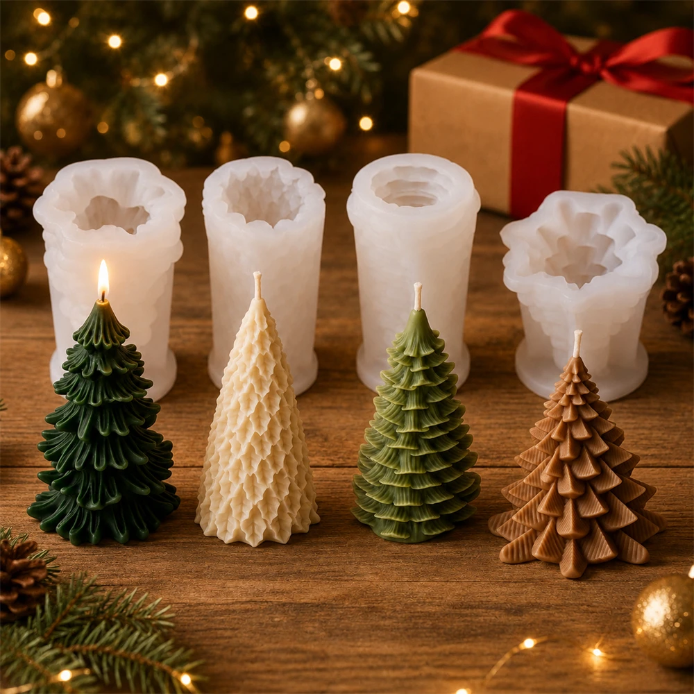 Xmas Candle Making - 3Dクリスマスツリーキャンドルモールド シリコン製パインツリーモールド DIY用アロマキャンドル製作、石鹸、石膏鋳造、ホームデコレーション、クリスマスギフト
