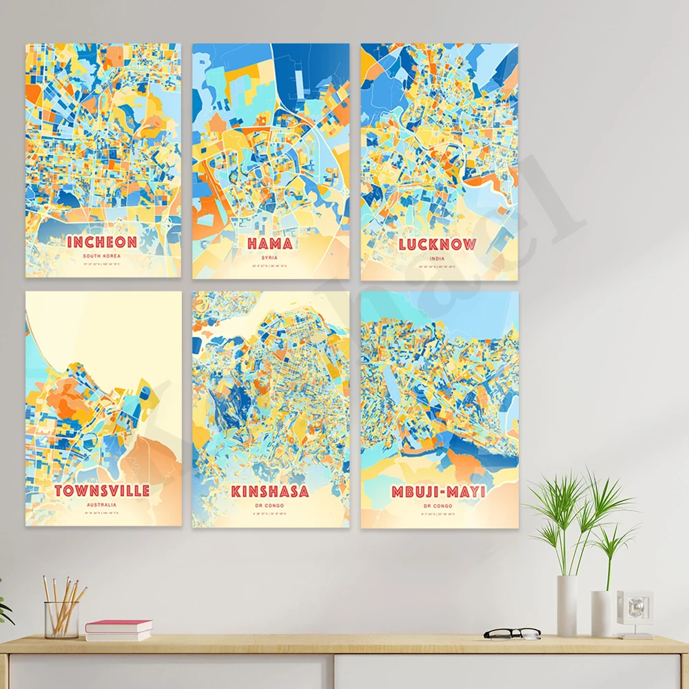 Congo Kinshasa Townsville Lucknow Hama Incheon Accra Mumbai Riyadh East Jakarta Ho Chi Minh Ahmedabad. City Color Map Poster