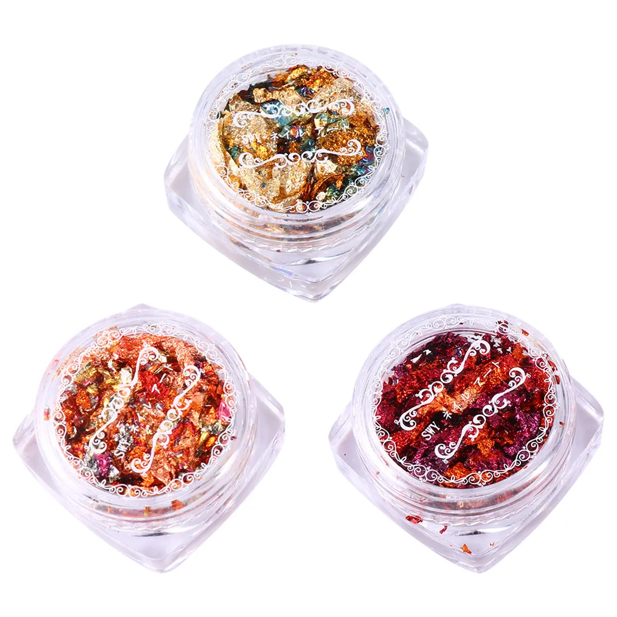 3 Box Gold Foil Flake Imitation Variegated Metallic Foil Flakes for Nail Art Manicure Supply DIY Resin Earrings Necklace