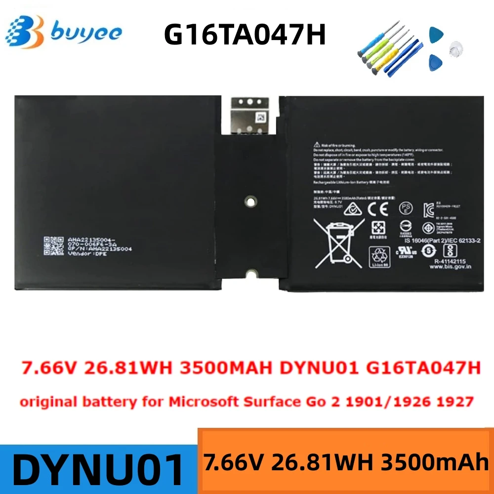 DYNU01 G16TA047H Laptop Battery Replacement For Microsoft Surface Go 2 1901 1926 Tablet Series Notebook Original 7.66V 26.81Wh