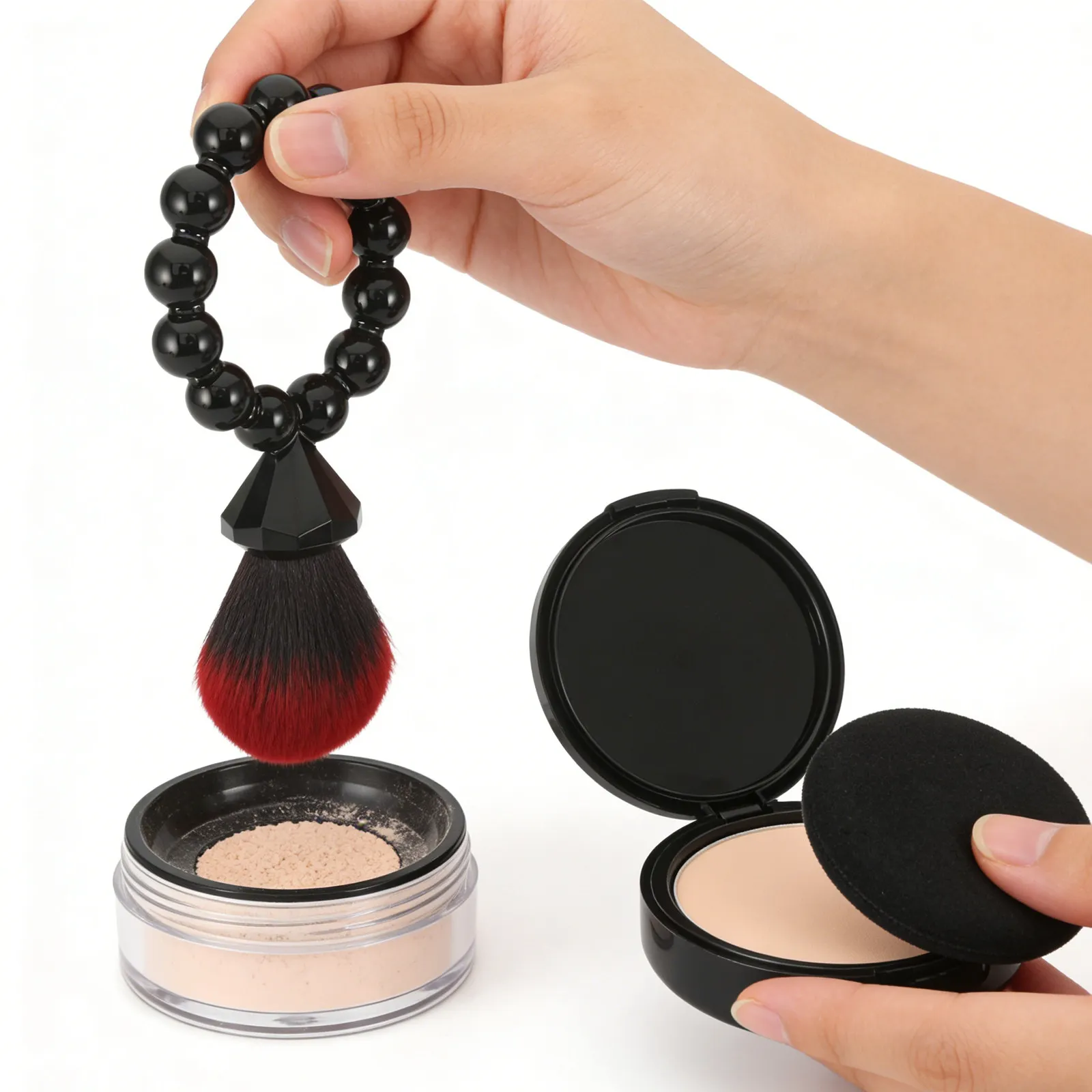 

Набор из 2 кистей для макияжа с алмазными ручками: портативная кисть для пудры и мини-аппликатор для румян для лица