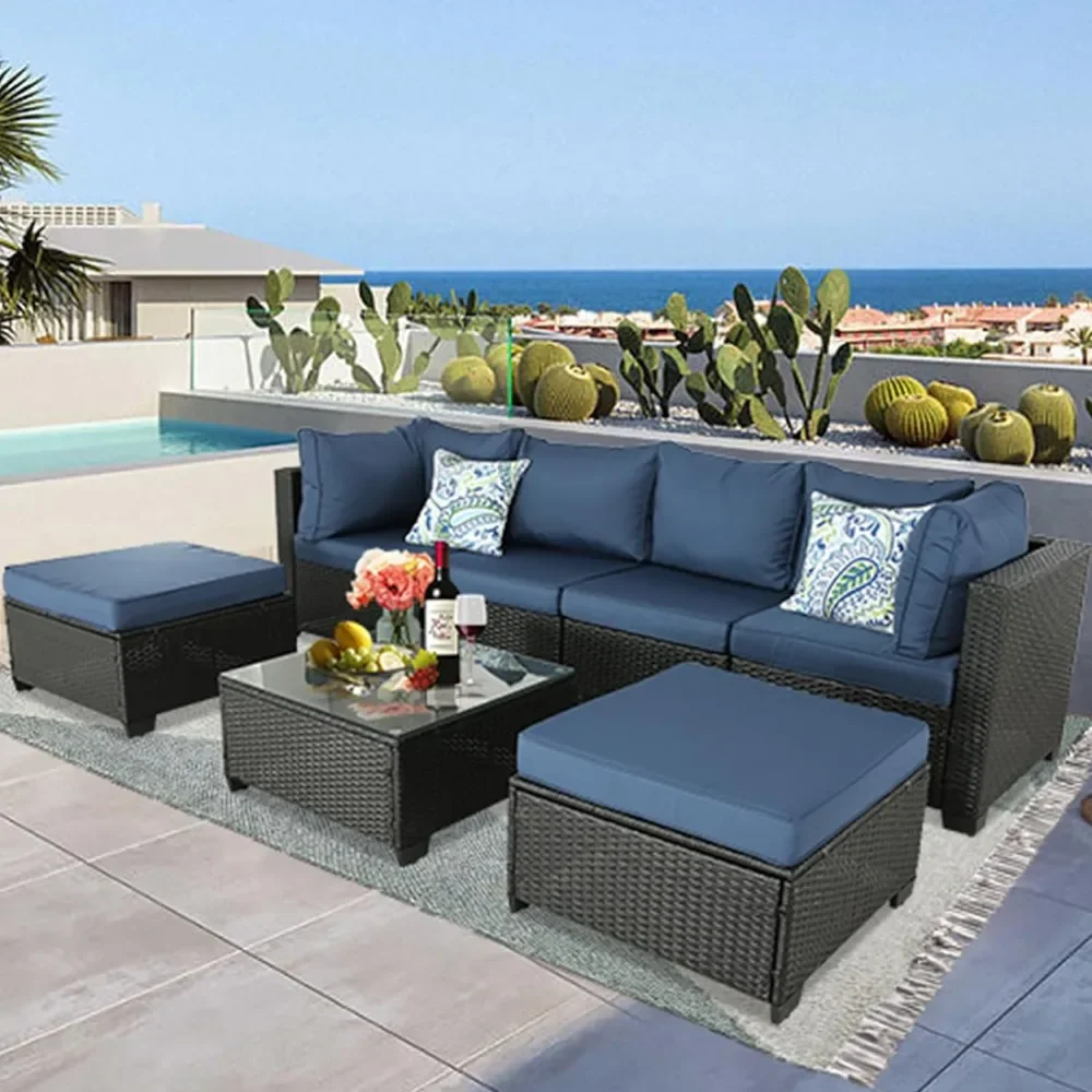 

7 Pieces Patio Furniture Set Outdoor Patio Furniture Outdoor Sectional PE Wicker Conversation Sets with Washable Cushions