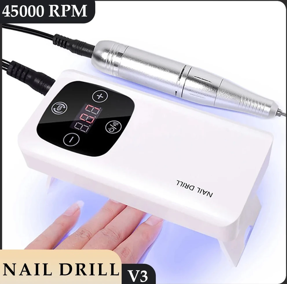 

45000 об/мин. Портативная сушилка для ногтей «три в одном» с 9 светодиодами, профессиональными электрическими машинками для ногтей и УФ-инструментами для ногтей