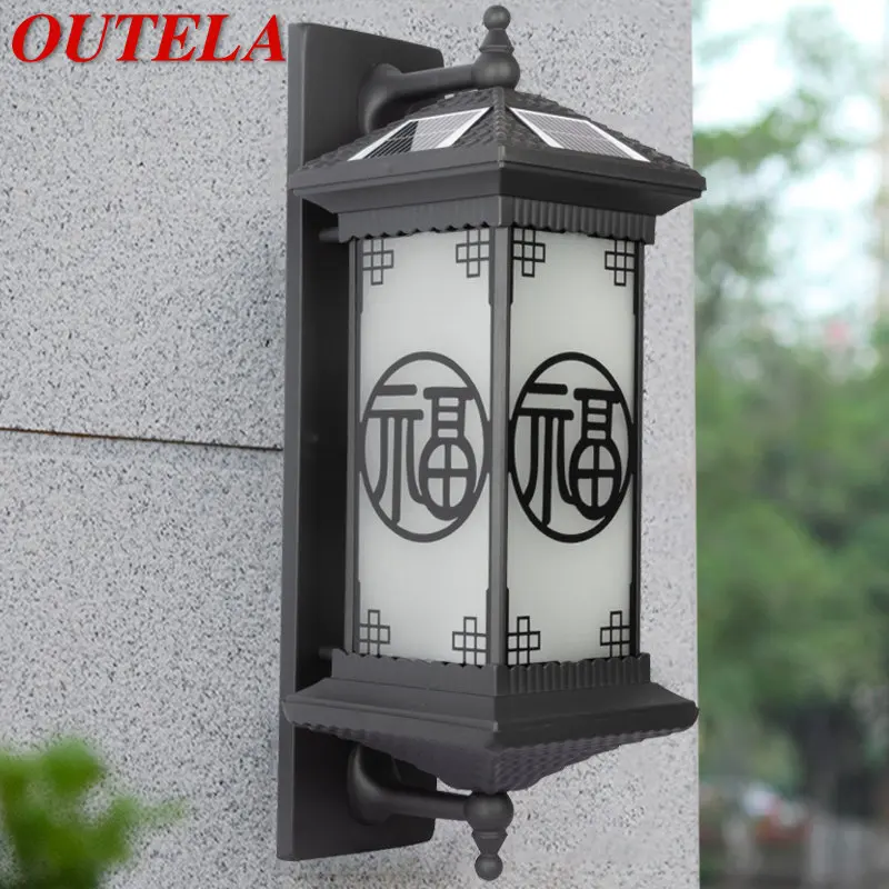 

OUTELA Outdoor Solar Wall Lamp Creativity Black Sconce Lights LED Waterproof IP65 for Home Villa Balcony Courtyard