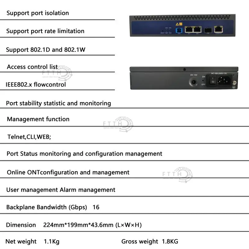 Imagem -03 - Mini Gpon Olt Ftth Telnet Cli Web Gerenciar Função Único Porto Gpon Olt Porto Gpon Olt 1:128 Compatibile Gpon Xpon Onu