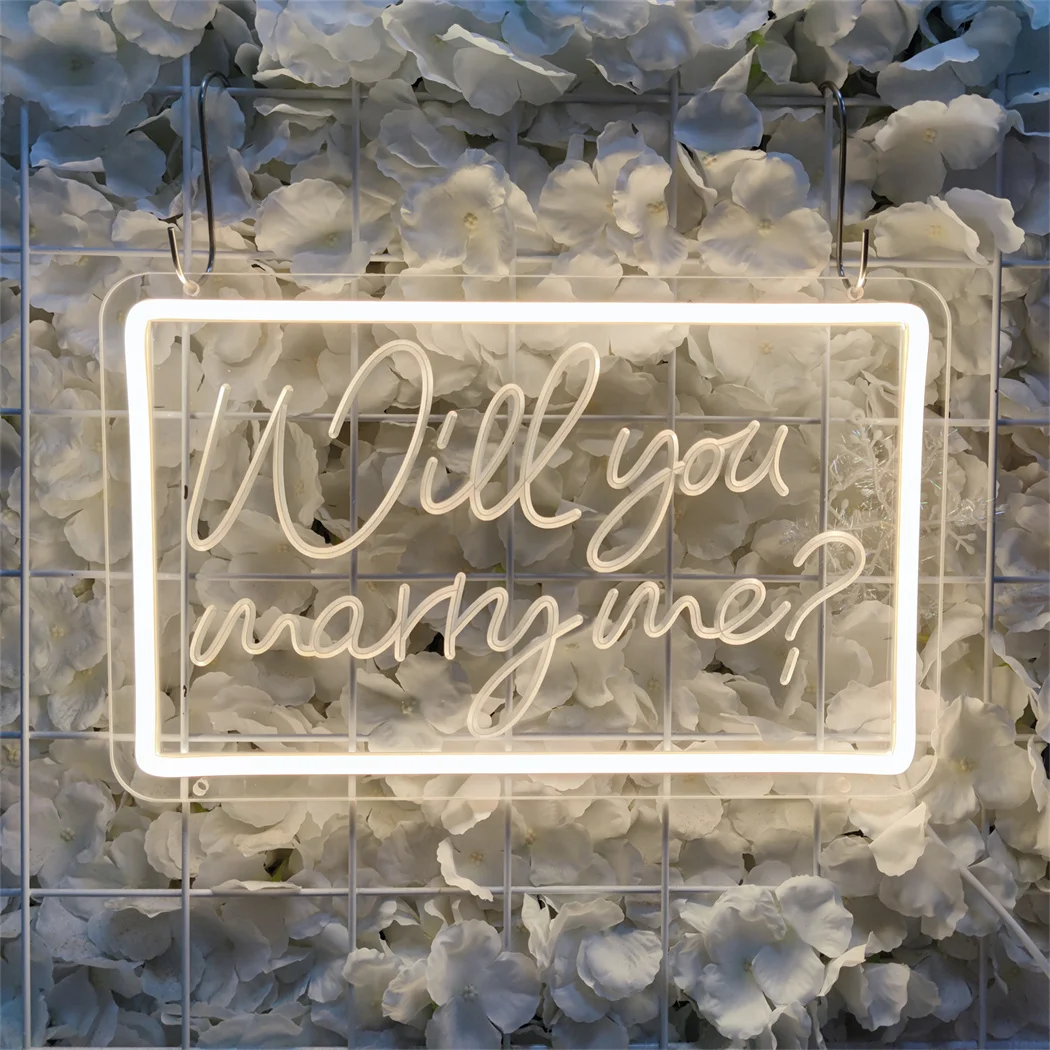 Will You Marry Me LED Neon Sign Perfect for Bedroom Engagements Valentine's Day Decor USB Powered Wall Art for Room Wall Party