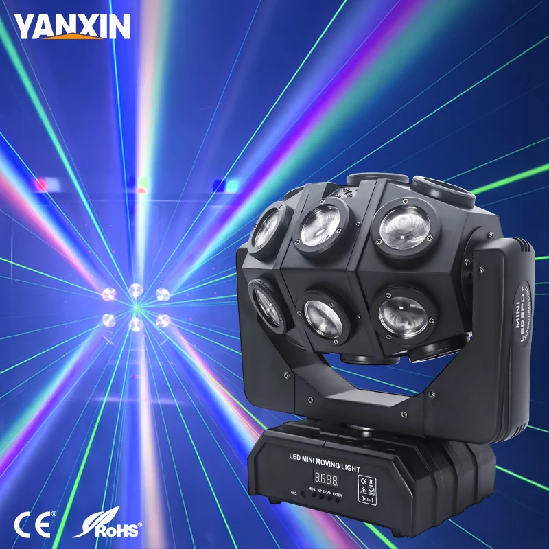 200W Stage Lighting 18PCS 10W RGBW 4in1 LED Beam Green Red Laser  DMX 18 Ch Sound Activated DJ Bar Club KTV Wedding Effect Light
