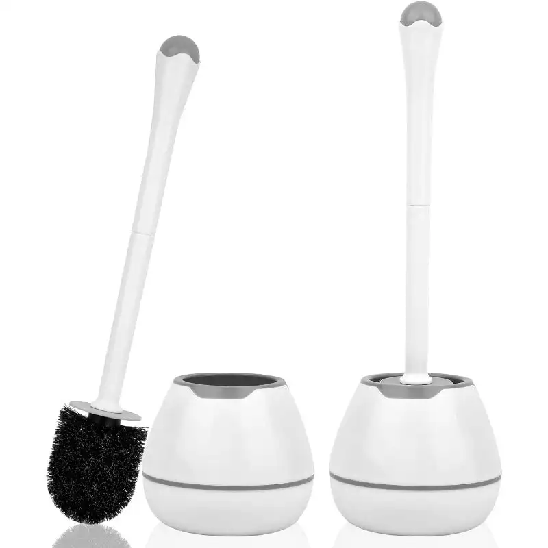 

Toilet Brush and Holder, 2 Pack Toilet Bowl Brush and Holder with Long Handle, Plastic Holder Easy to Hide, Drip-Proof