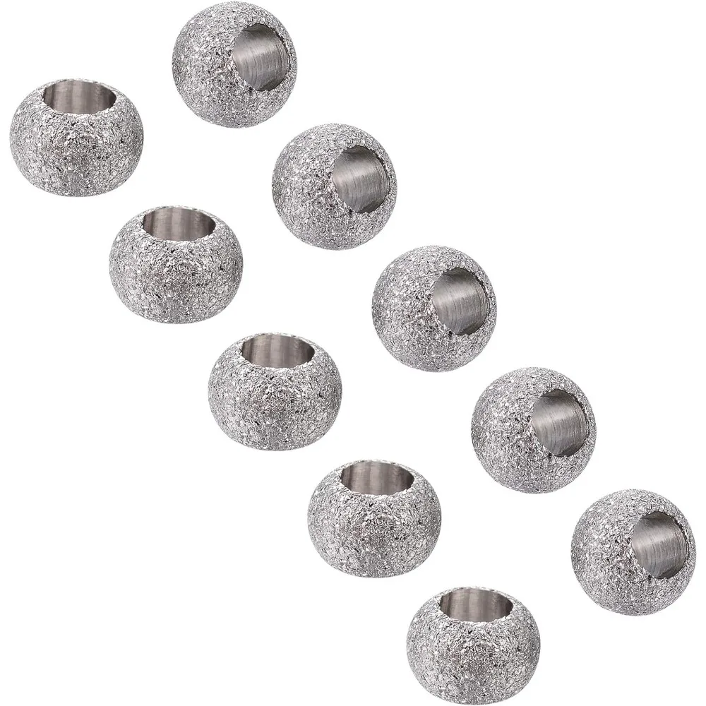 About 50pcs 2mm Hole Textured Round Beads Stainless Steel Beads Metal Beads Loose Bead 4mm Spacer Bead Finding for DIY Bracele