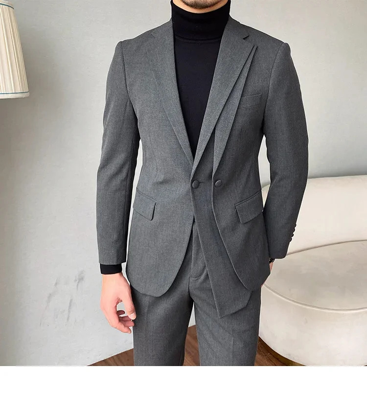 

Stitching Double Collar Suits For Men Business Casual Suits 2 Pcs Elegant Slim Double Vent Wedding Groom Blazer Costume Homme