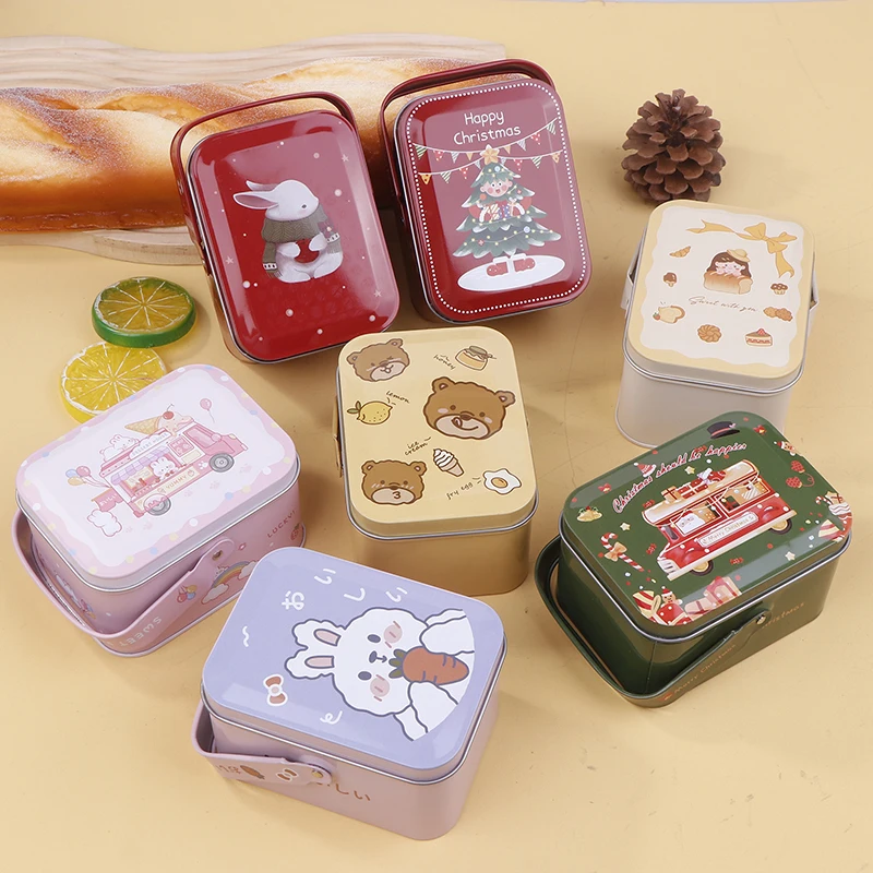 1 Pcs New Christmas Snack Storage Sealing Jar Rectangle Handheld Cartoon Candy Storage Tin Box Holiday Snack Packaging