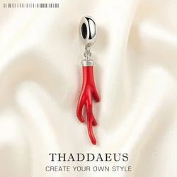 Imitation Red Coral Pendant Charm Lucky Gift For Women Pure 925 Sterling Silver Spring Brand New Fine Jewelry