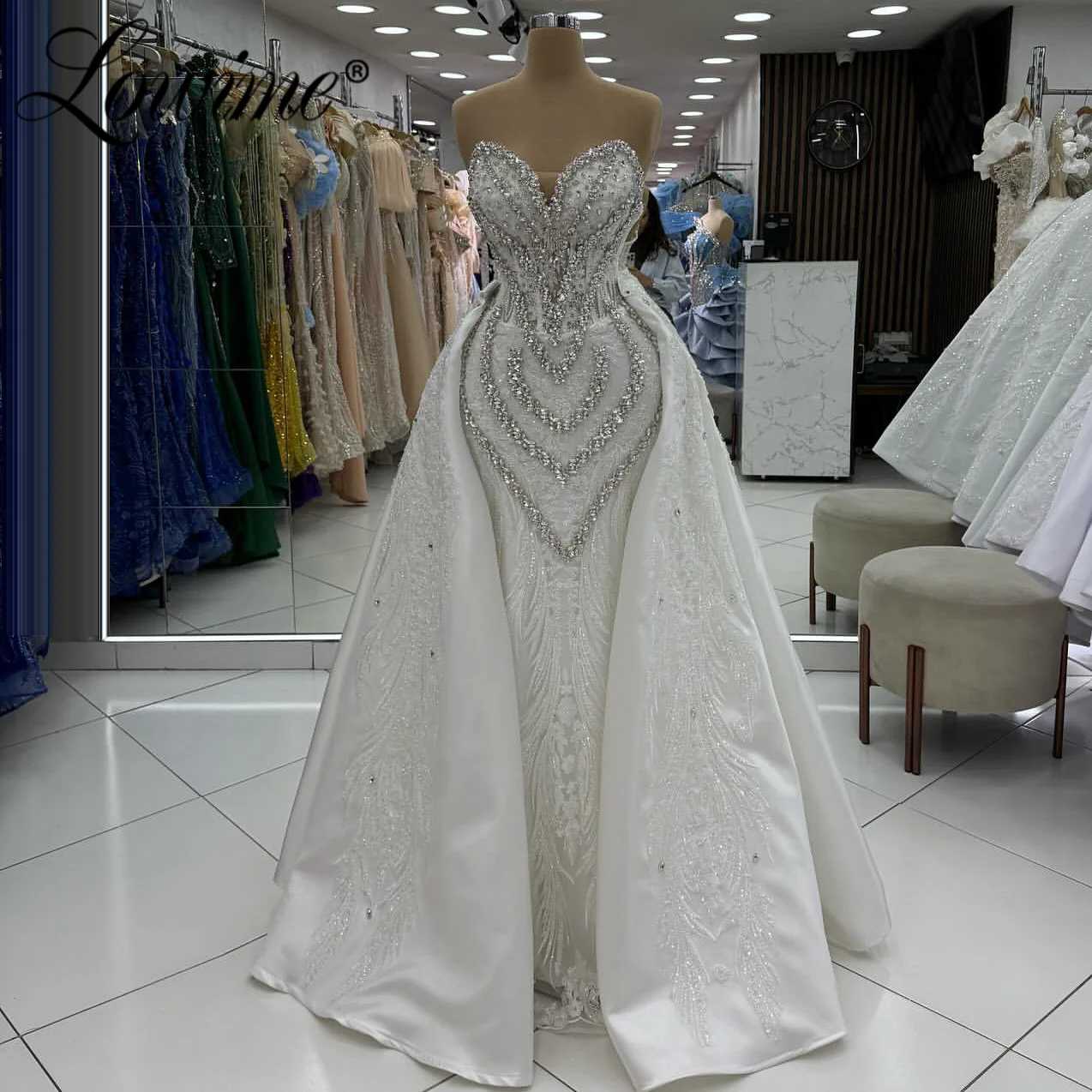 

Exquisite Ivory Evening Dress With Detachable Train Customized Crystal Applique Sequins Party Gowns 2026 Long Prom Dresses Robe