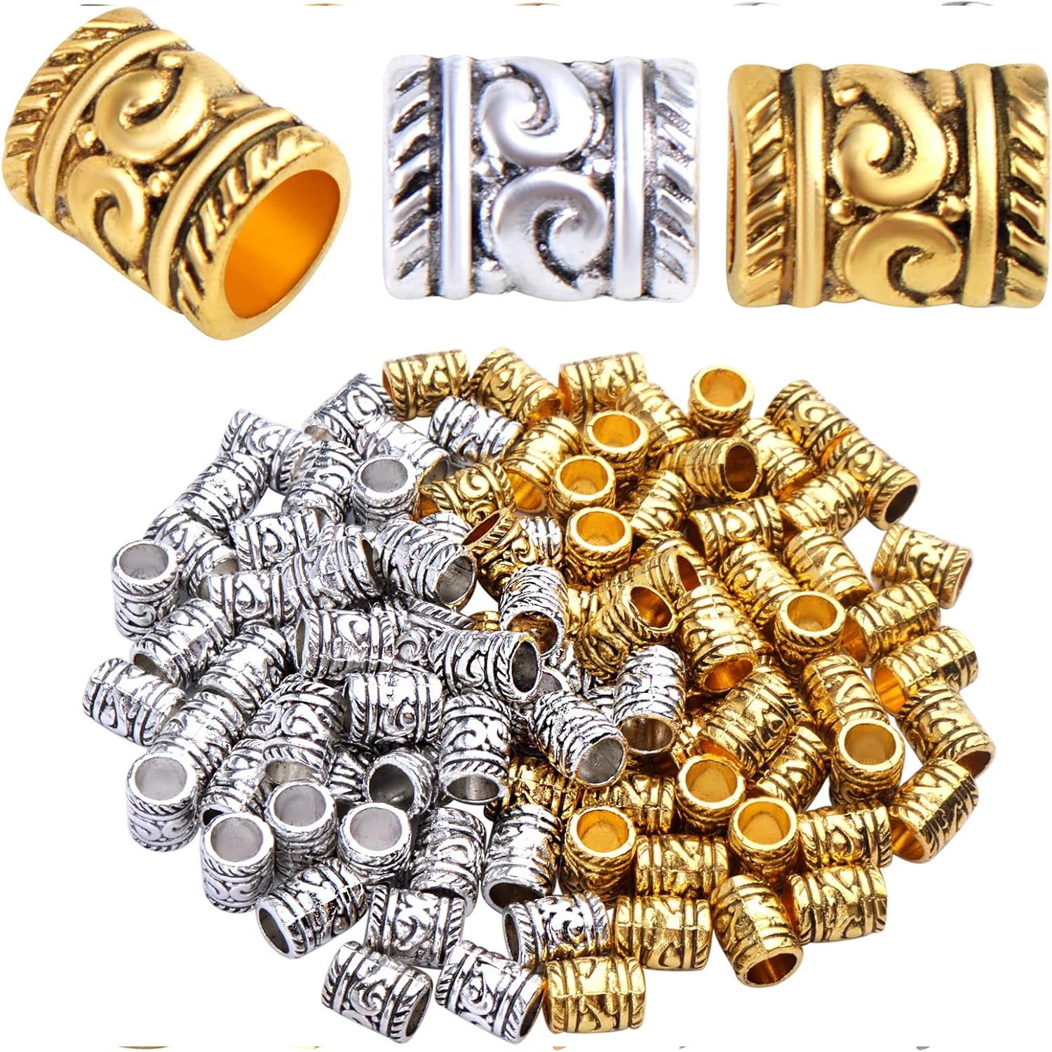 

100 шт. тибетских бусин-разделителей в форме бочонка с большим отверстием 5 мм, свободные бусины-шармы для изготовления браслетов и украшений своими руками