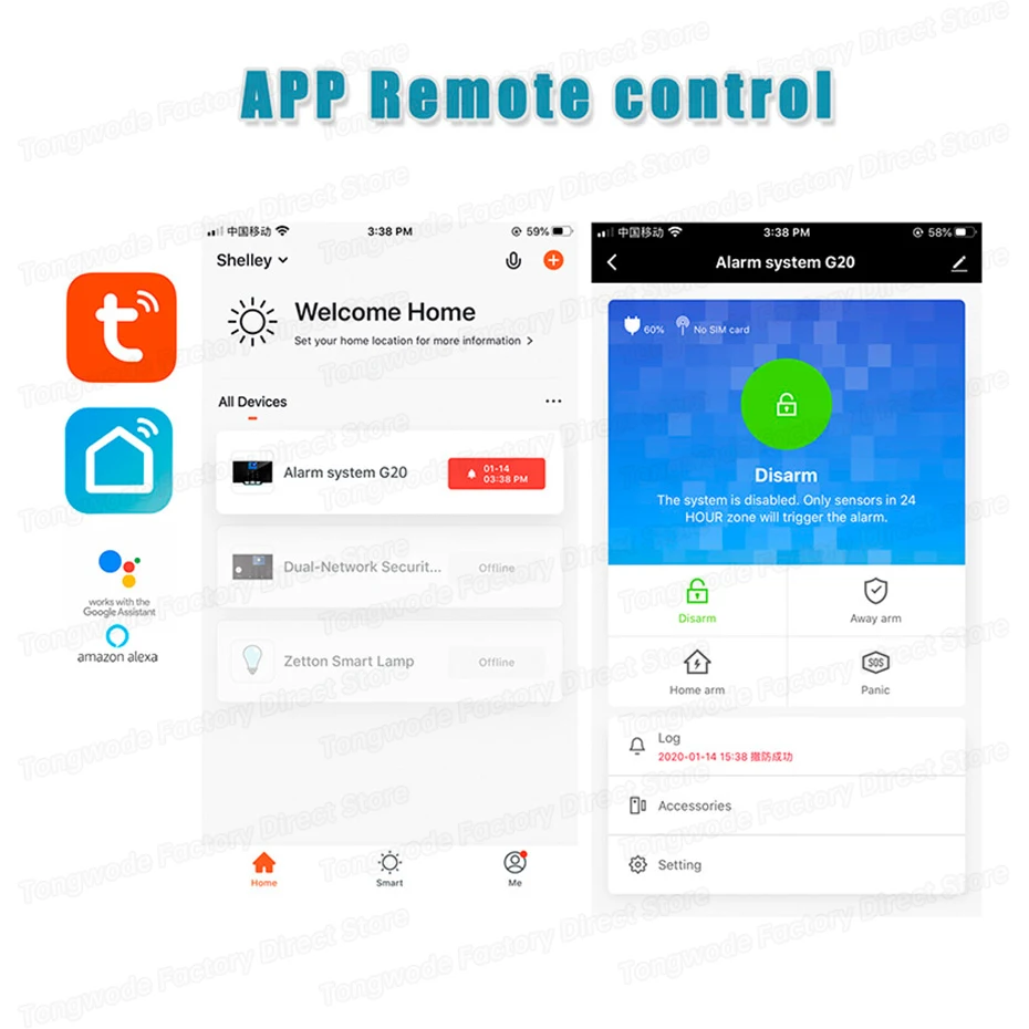 TOWODE G20 Tuya WiFi GSM Wireless Security Alarm System Home Business Burglar Alarm with Siren RFID Motion Detector Smoke Sensor