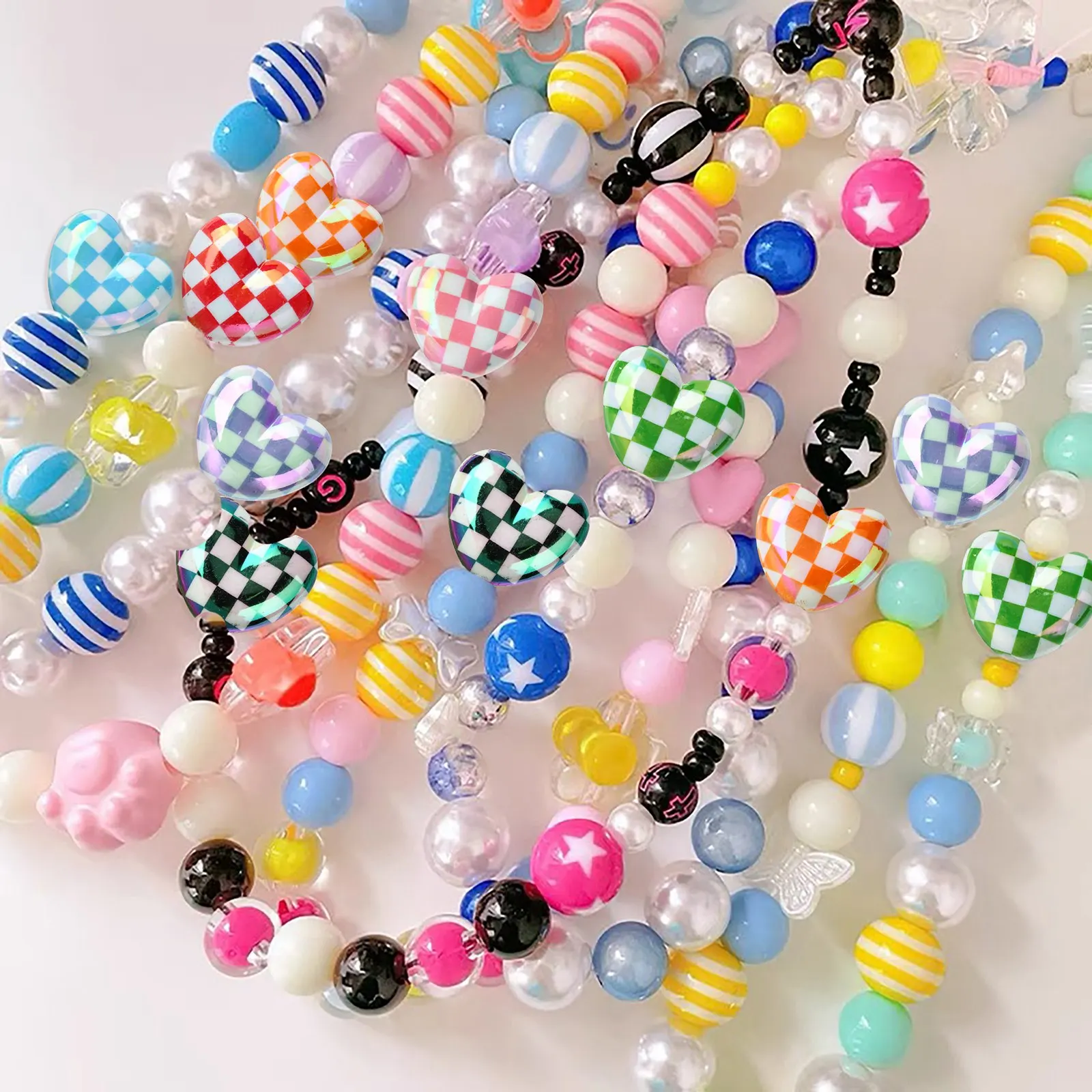 PandaHall 30 Stück Zufällig Beschichtete Herzperlen Bunte Gitter-Herzperlen Valentinstag Herzperlen für Schmuckherstellung Armbänder – Detail 7