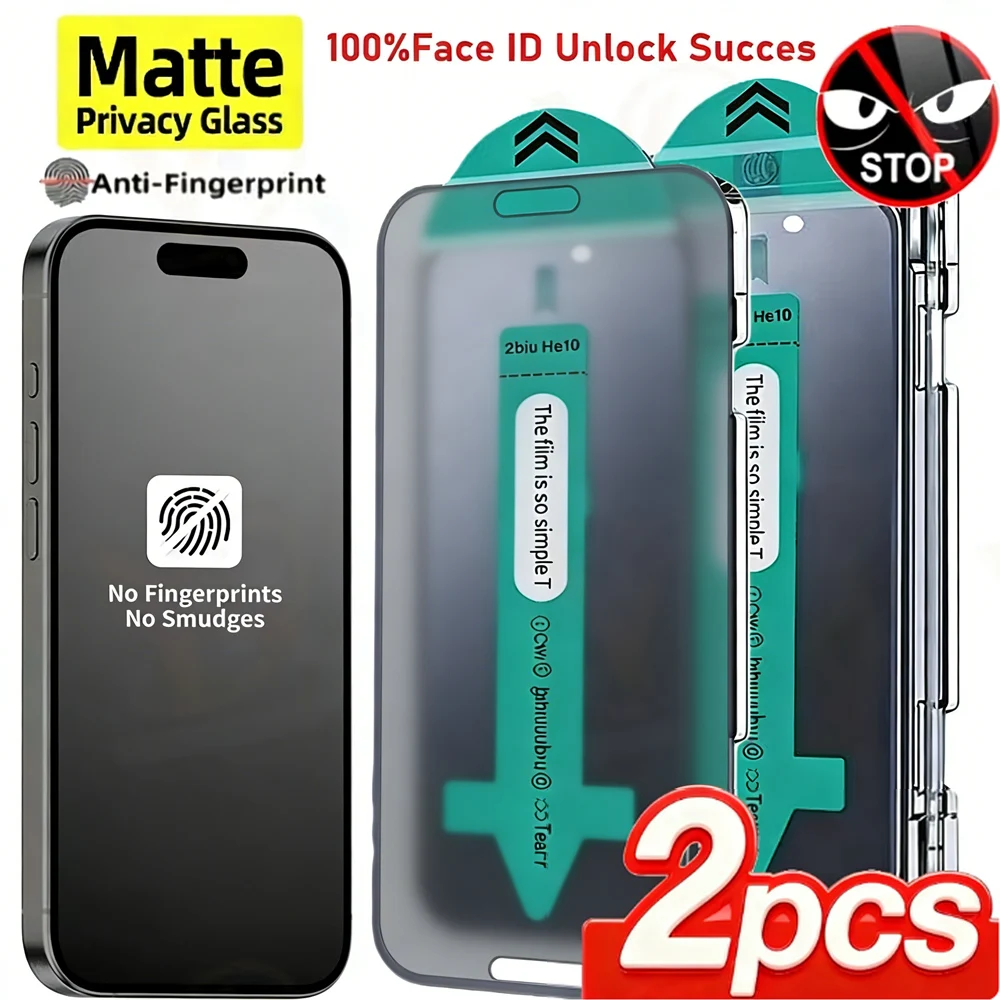 

2pcs Matte Anti-Peeping Screen Protector For iPhone 17 Pro Max Air 17 16 16e 15 14 13 12 11 X Xr Xs Max Dust Free Tempered Glass