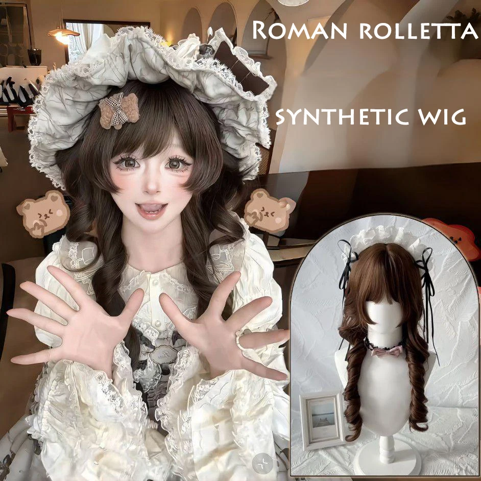 22 بوصة الرومانية مجعد الشعر الاصطناعية ذيل حصان مزدوج مناسبة للنساء اليومية أنيمي لعب الأدوار لوليتا شعر مستعار بروتين الحرير