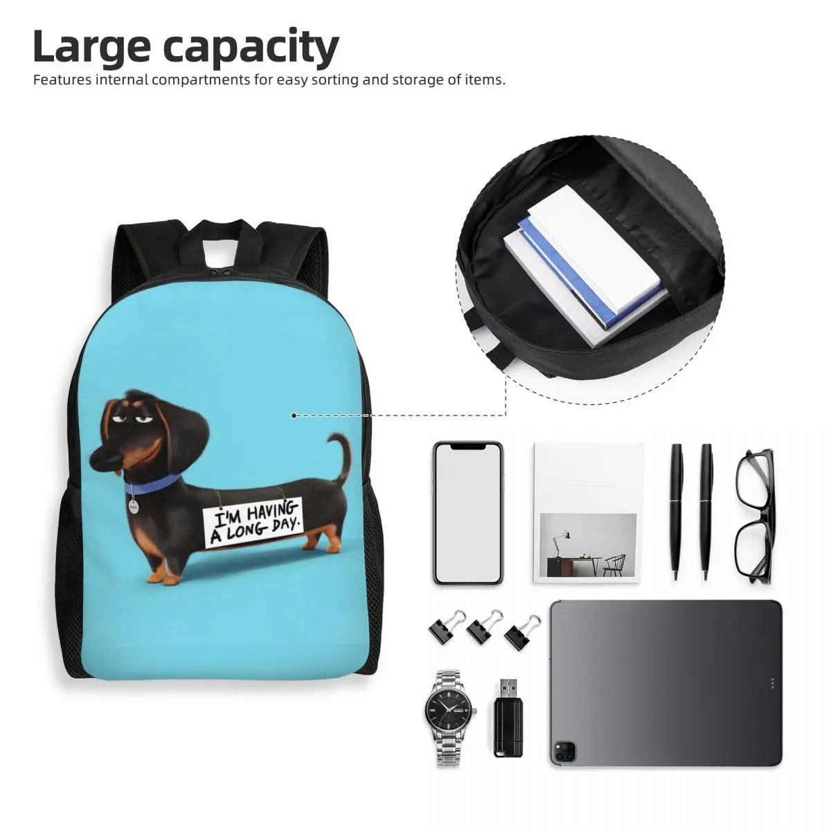 Mochila para ordenador portátil Dachshund Dog para hombre y mujer, bolsa básica para estudiantes universitarios, bolsas de tejón con salchicha