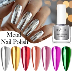 LILYCUTE 7ml Mirror Metallic Nail Polish Quick Dry Gold Silver Mirror Effect No Need Lamp Glass Bottle Manicure Nail Art Varnish