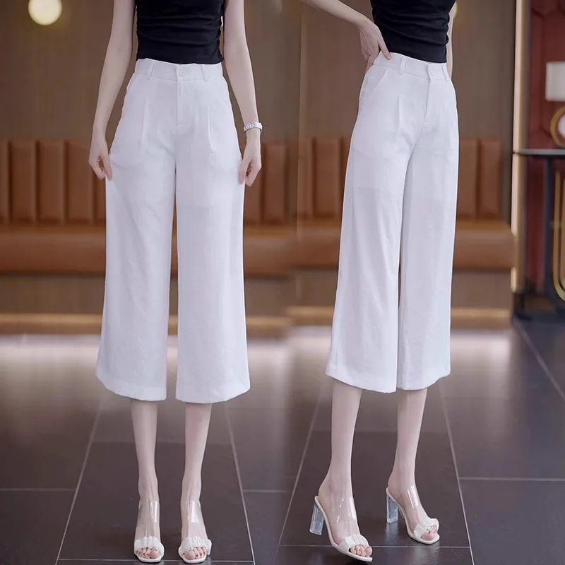 

Comfortable Seven-point Pants Summer Thin Straight Pants Women High Waist Loose Draped Casual Pants